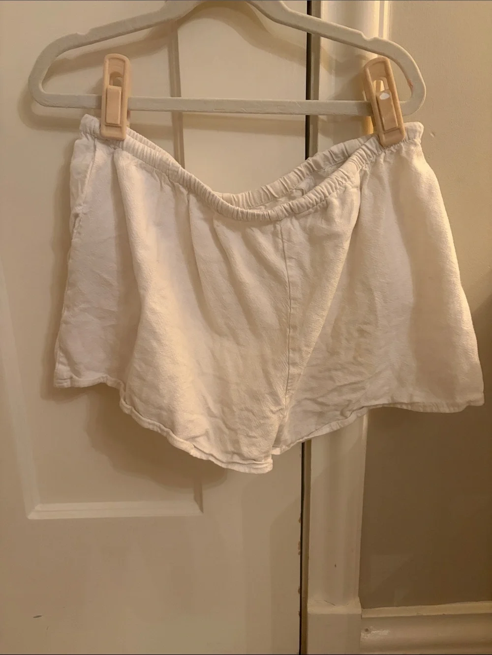 Pull&Bear White Drawstring Linen-Blend shorts